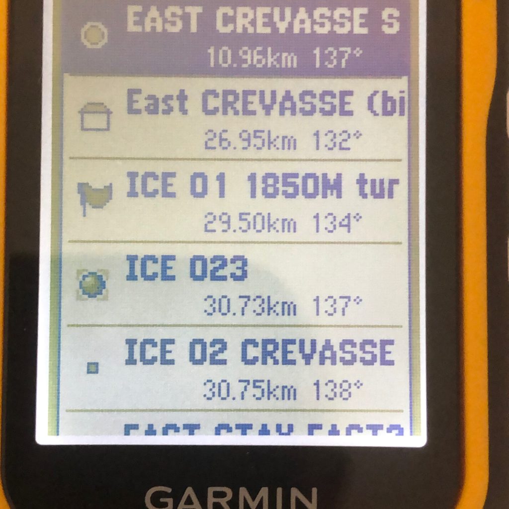 Waypoints entered into my eTrex 10, which I used to navigate across Greenland.