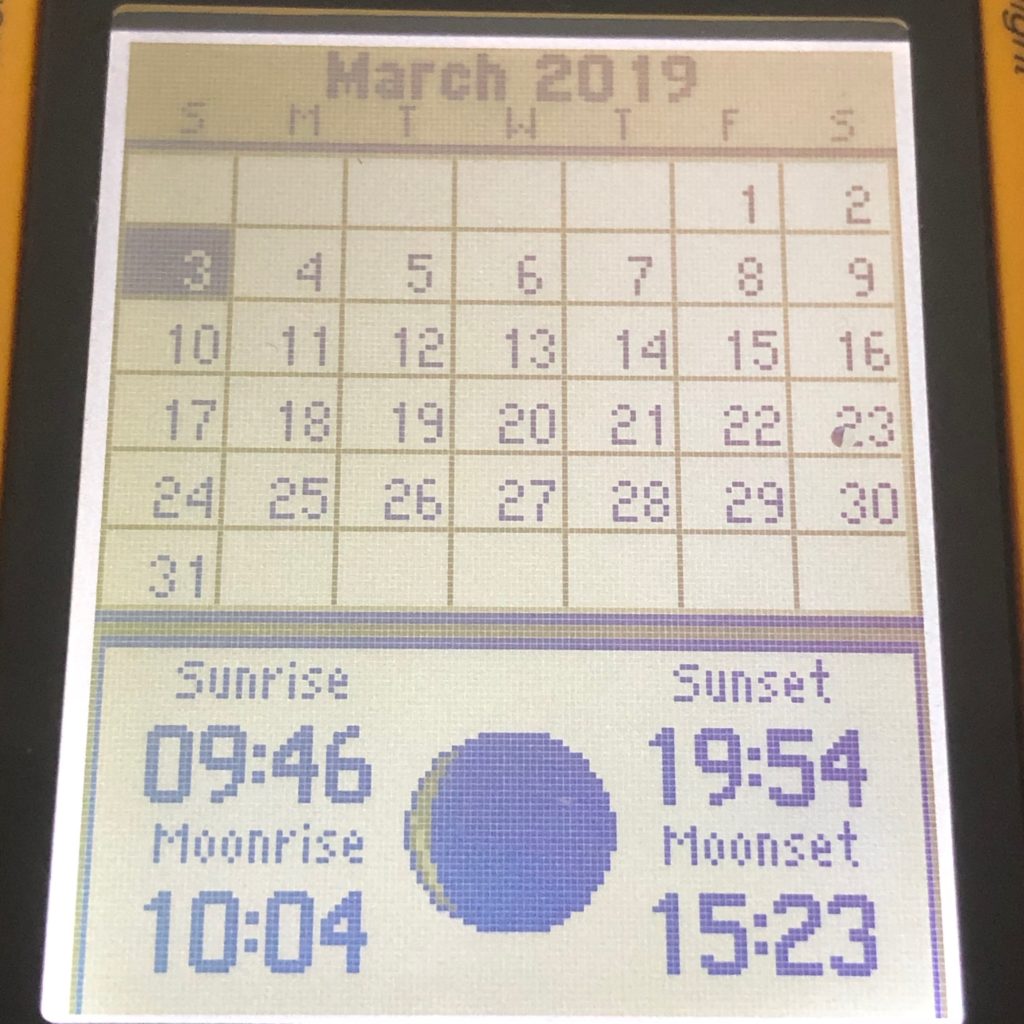 Sunrise and sunset function as seen on the eTrex 10