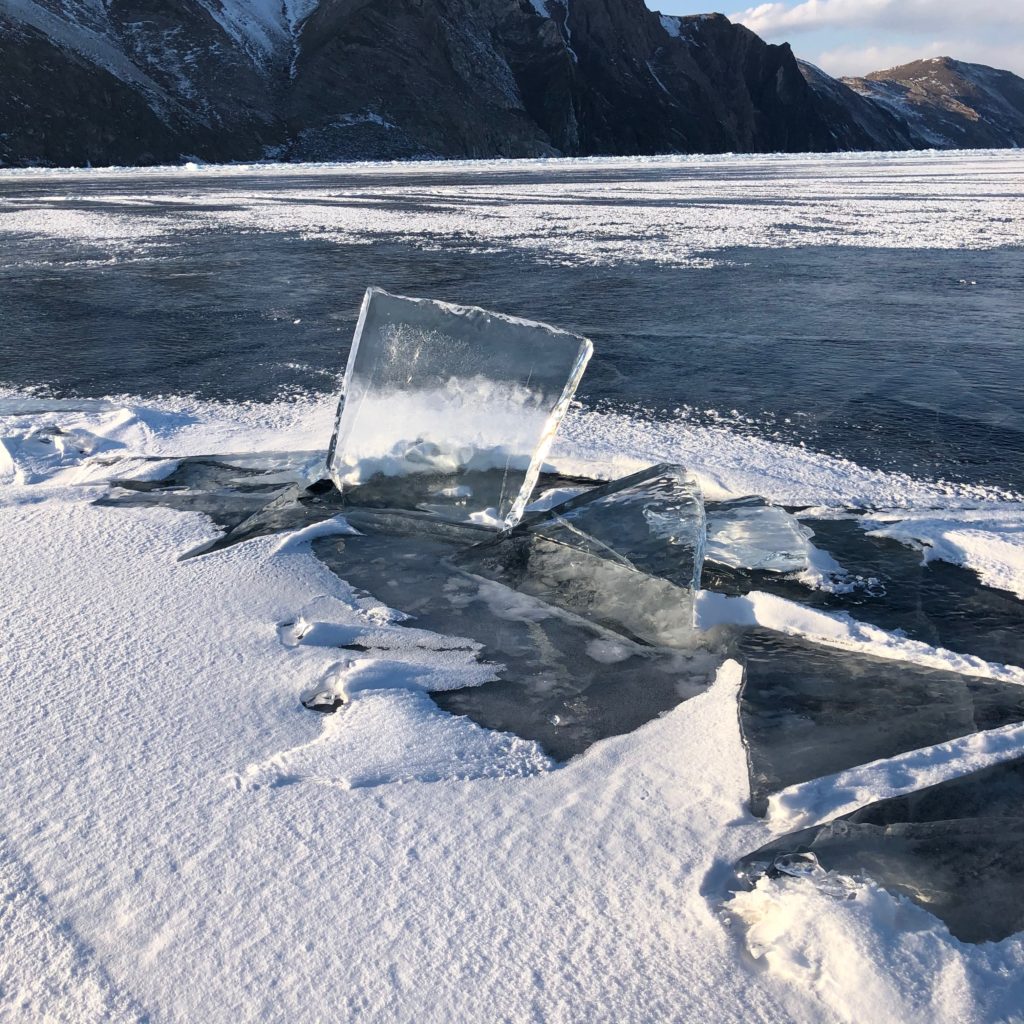 Baikal's ice frequently breaks up and re-freezes to form strange, symmetrical shapes.