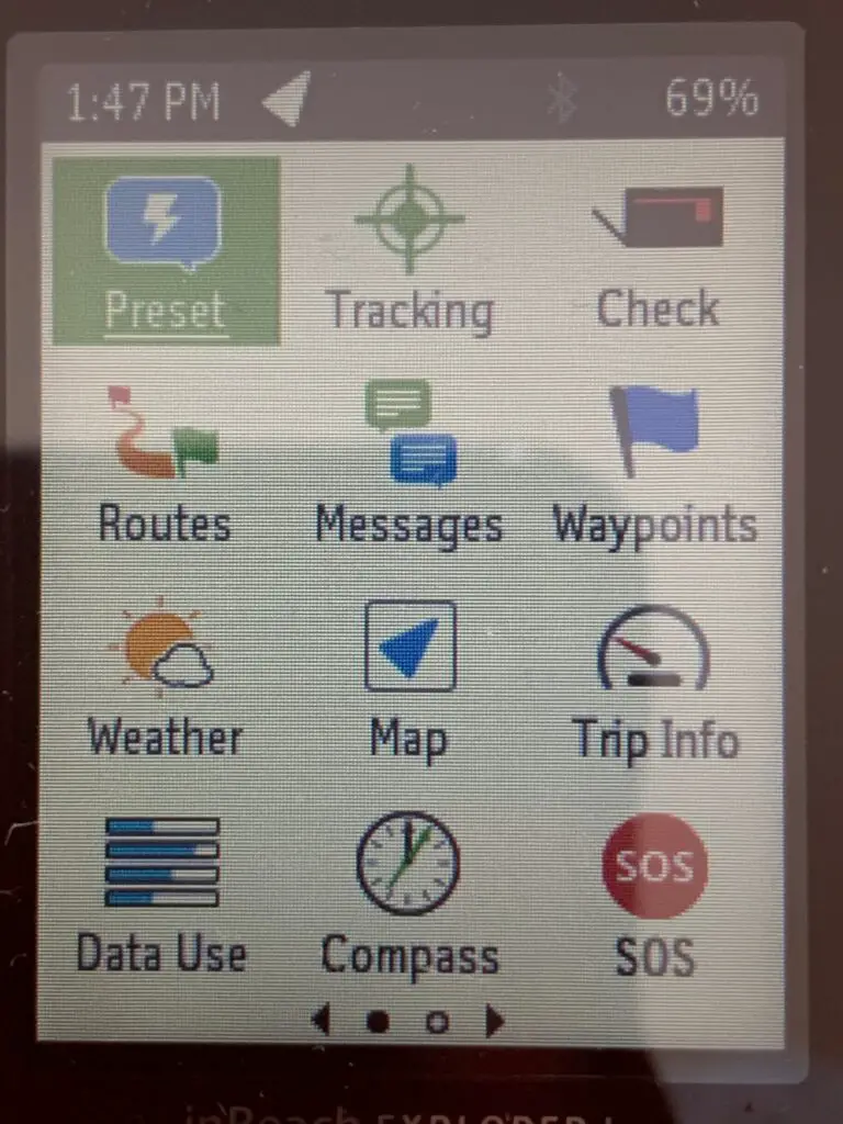 garmin inreach explorer+ menu system