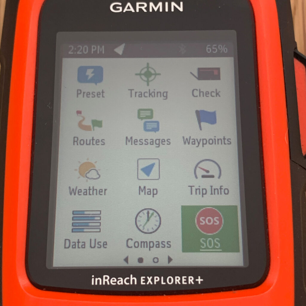 inreach sos activation on main menu