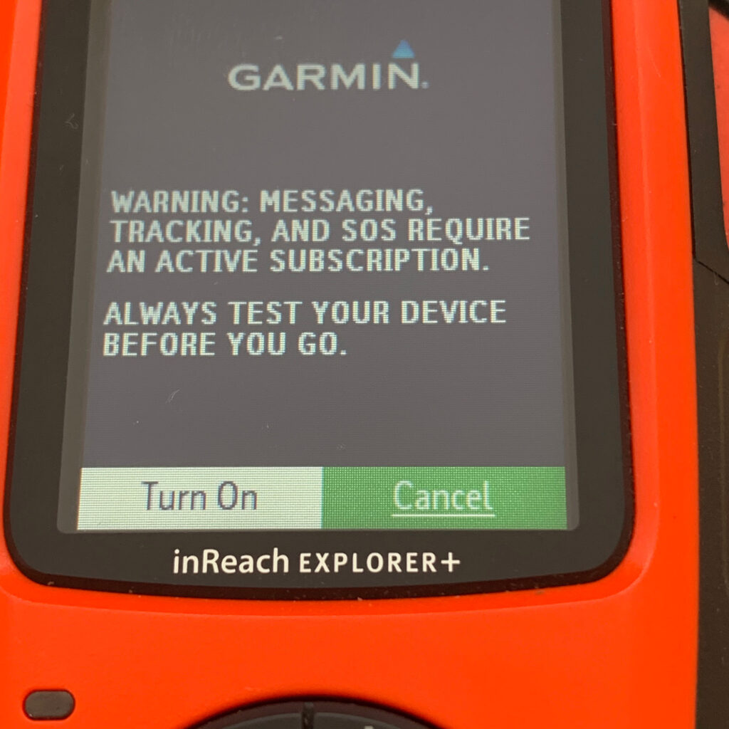 select 'turn on' to power up the inreach.