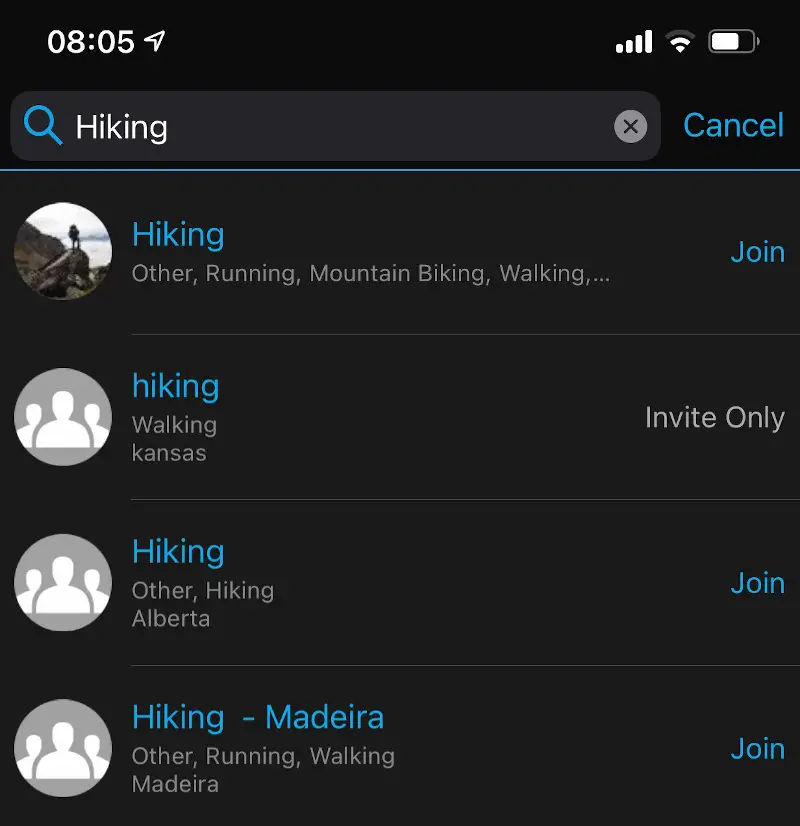 garmin connect hiking groups