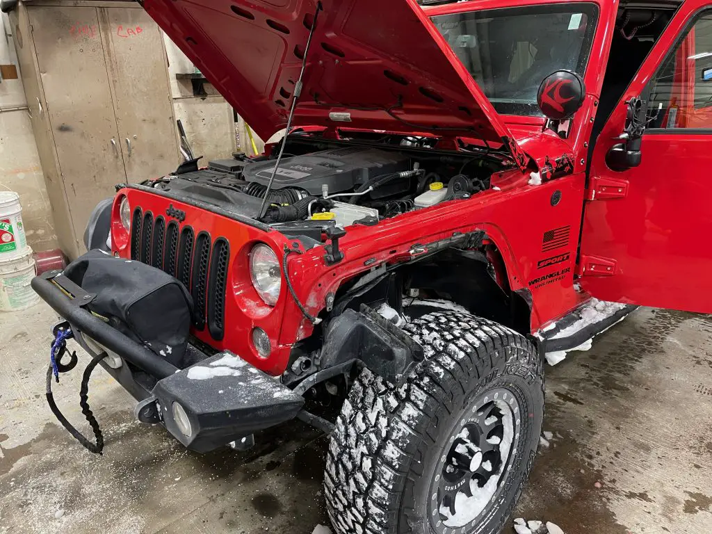 Crash damaged Jeep Wrangler